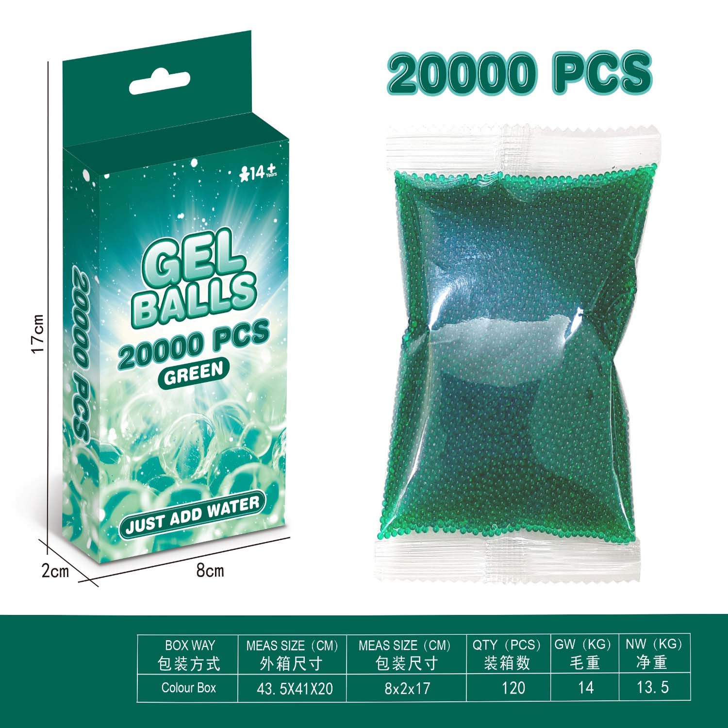 Green gel balls 20,000 pcs water gel beads for gel blaster toys