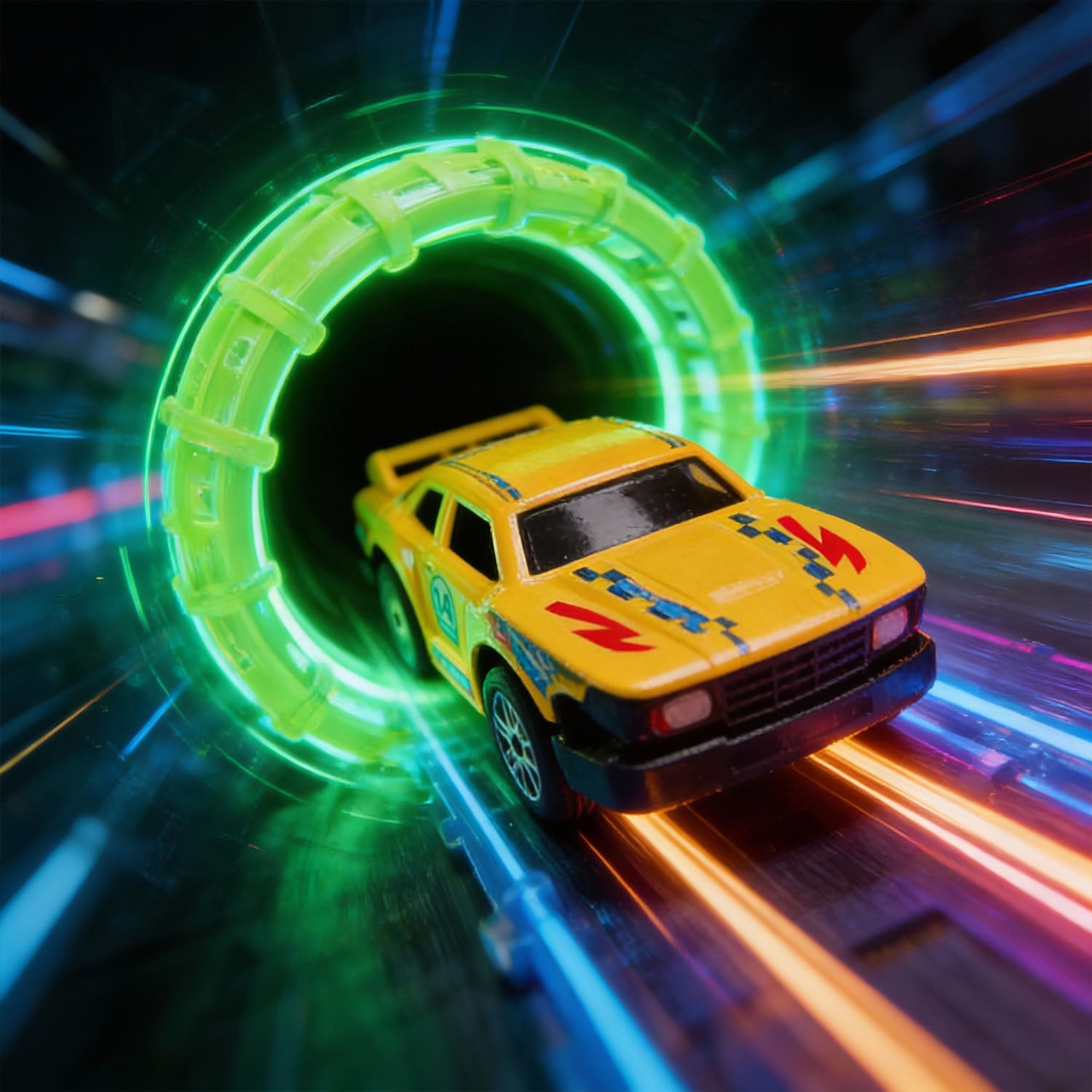 Glow in the dark racing track toy with electric car