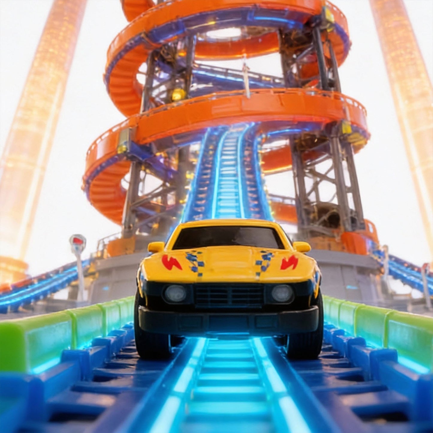 Glow in the dark racing track toy with electric car
