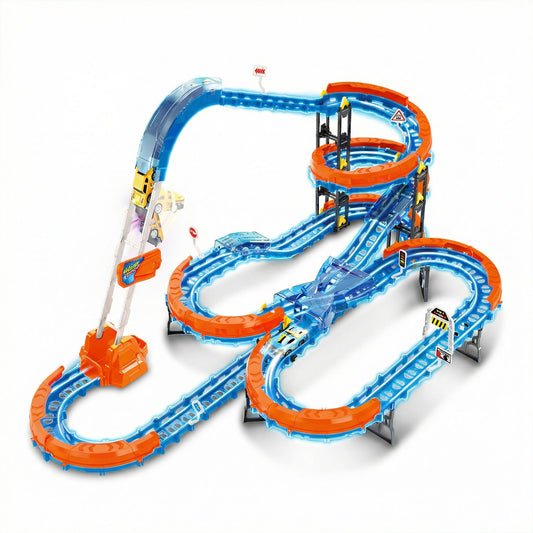 Kids glow race track with loops and ramps