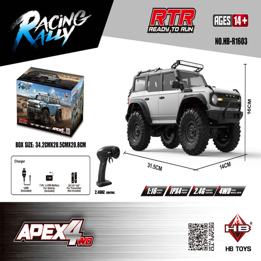 4 WD 1:16 RTR 4WD RC Off-Road SUV – 2.4GHz, IPX4, 7.4V Battery (31.5cm) Climbing Vehicle