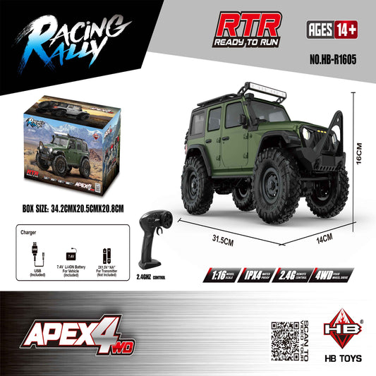 1:16 RTR 4WD RC Off-Road SUV (Green) – 2.4GHz, IPX4, 7.4V Battery Climbing Vehicle