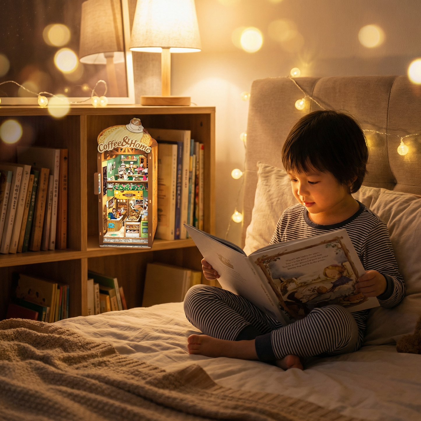 DIY book nook coffee and home lighted 3D wooden puzzle 213pcs
