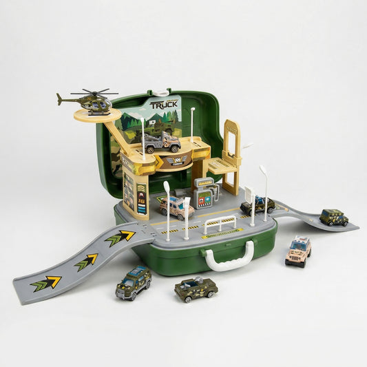 Military Truck Carry Case Playset – Portable Army Vehicle Toy Set for Kids