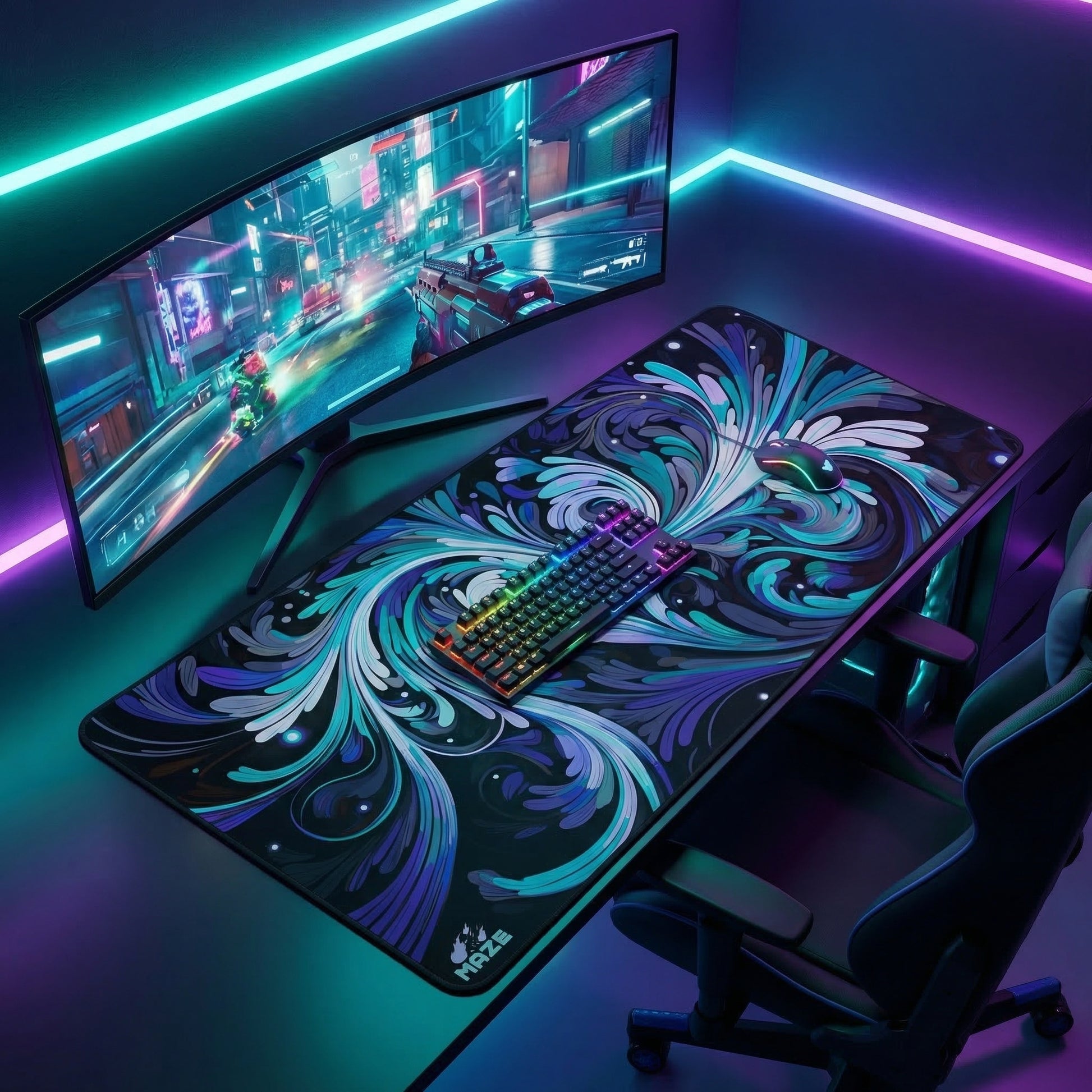 MAZE Spirals B Extended Gaming Desk Mat