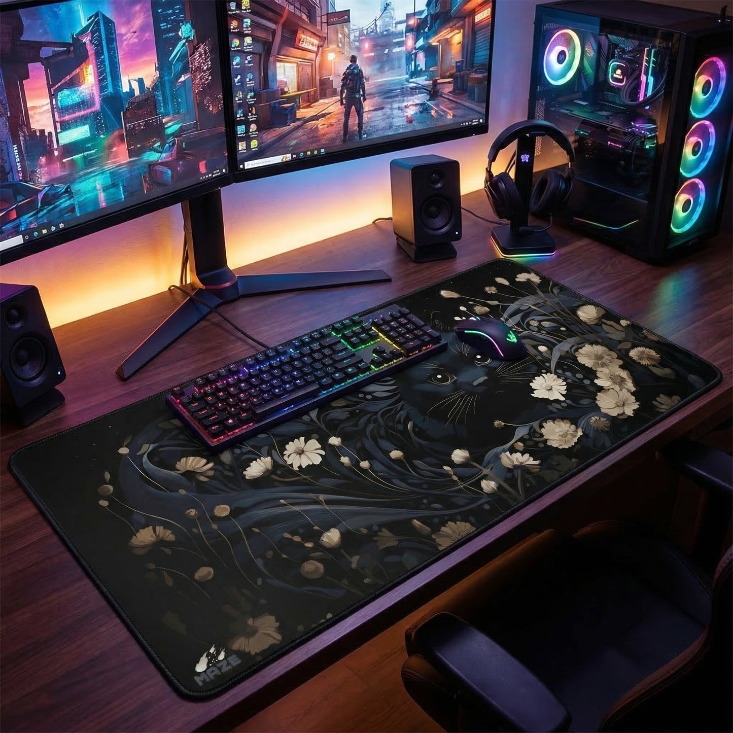 MAZE Lightseries 2 – Forest Cat 2XL Extended Gaming Desk Mat