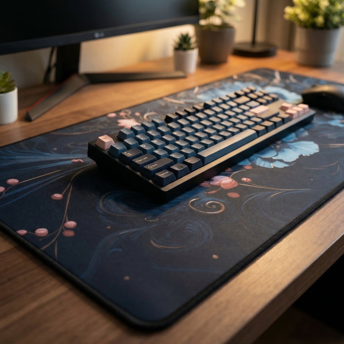 MAZE Light Series Floral-CLB 2XL extended gaming desk mat blue floral design