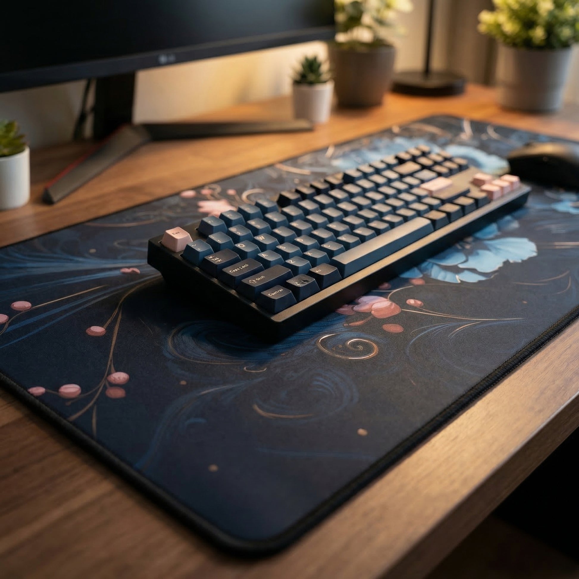 MAZE Light Series Floral-CLB 2XL extended gaming desk mat blue floral design