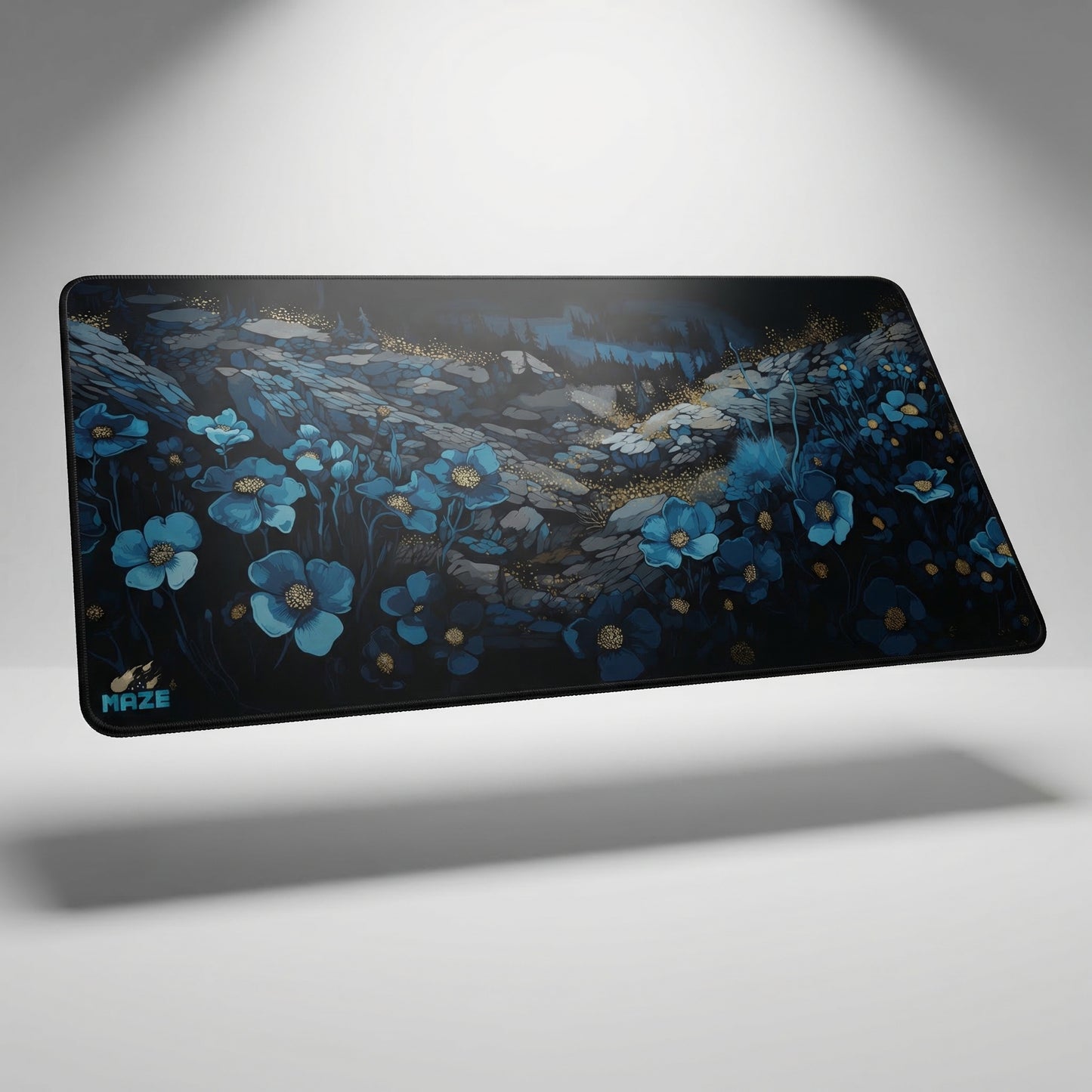 MAZE Light Series– Arcane Blue Floral 2XL Extended Gaming Desk Mat