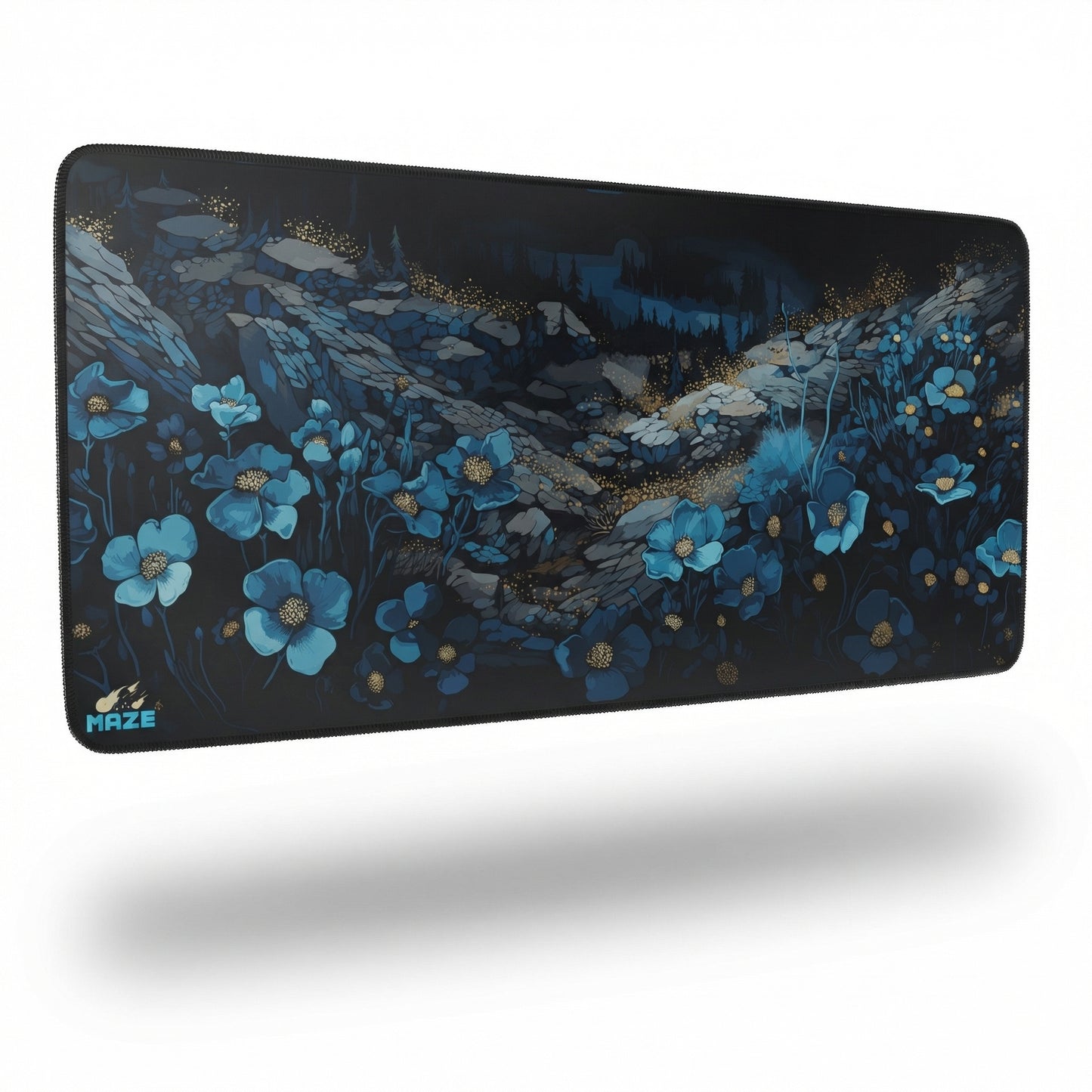 MAZE Light Series– Arcane Blue Floral 2XL Extended Gaming Desk Mat