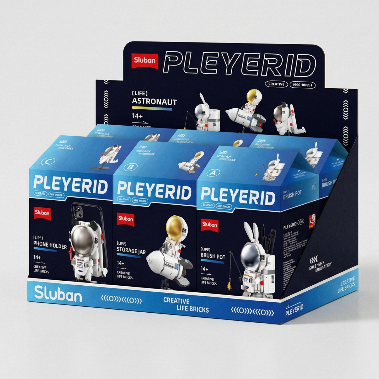 Sluban Pleyerid Astronaut Creative Life Bricks – Space Figure Desk Accessories (Display Set)