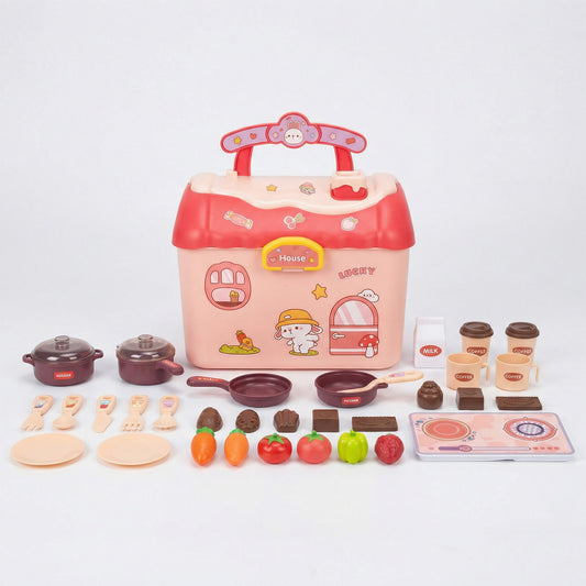 Toy kitchen set with various accessories