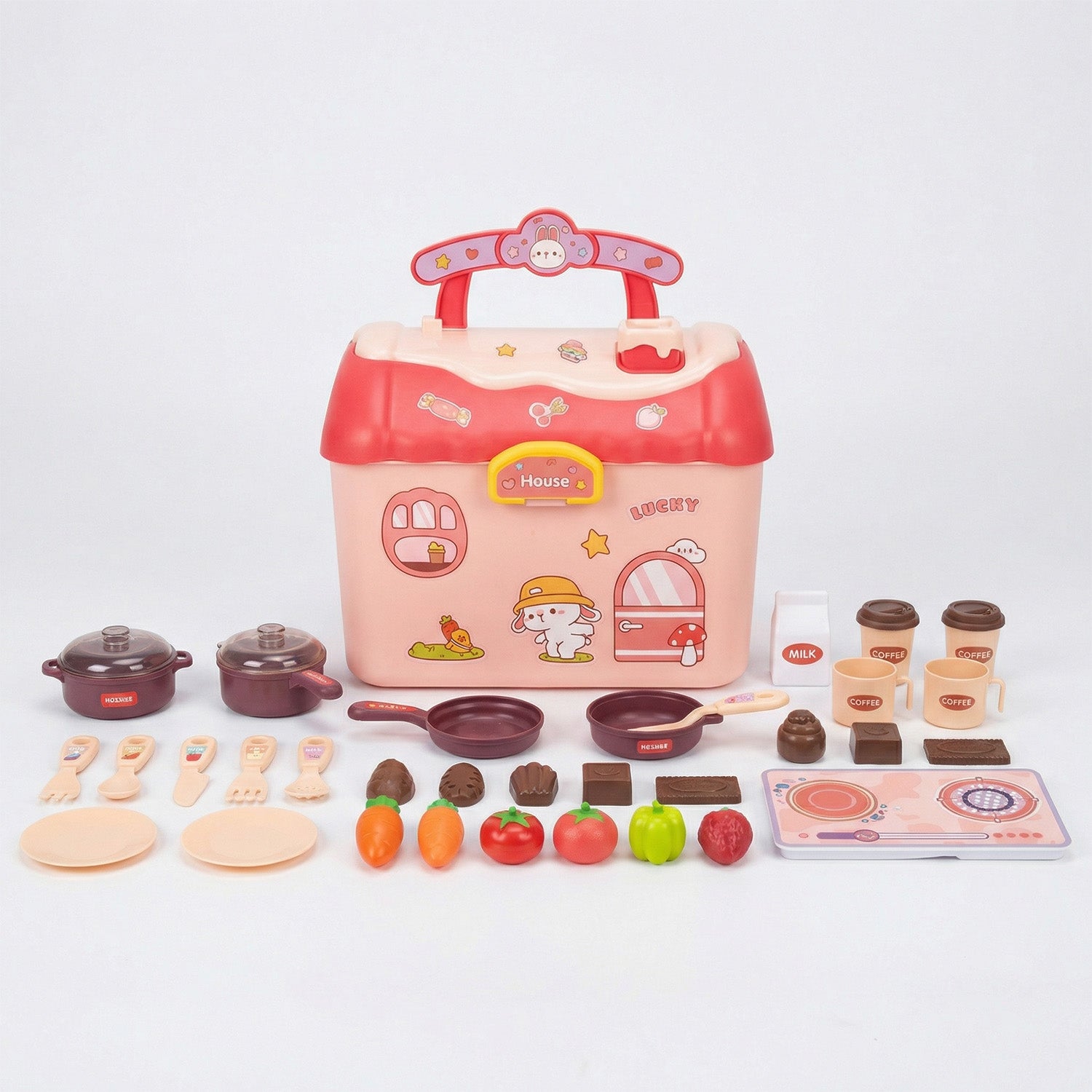 Toy kitchen set with various accessories 