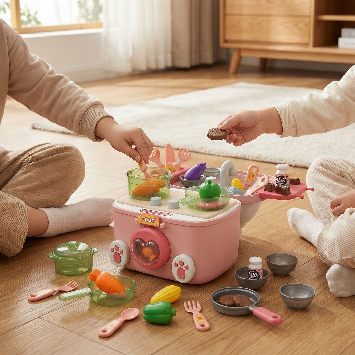 Portable kids kitchen playset with accessories