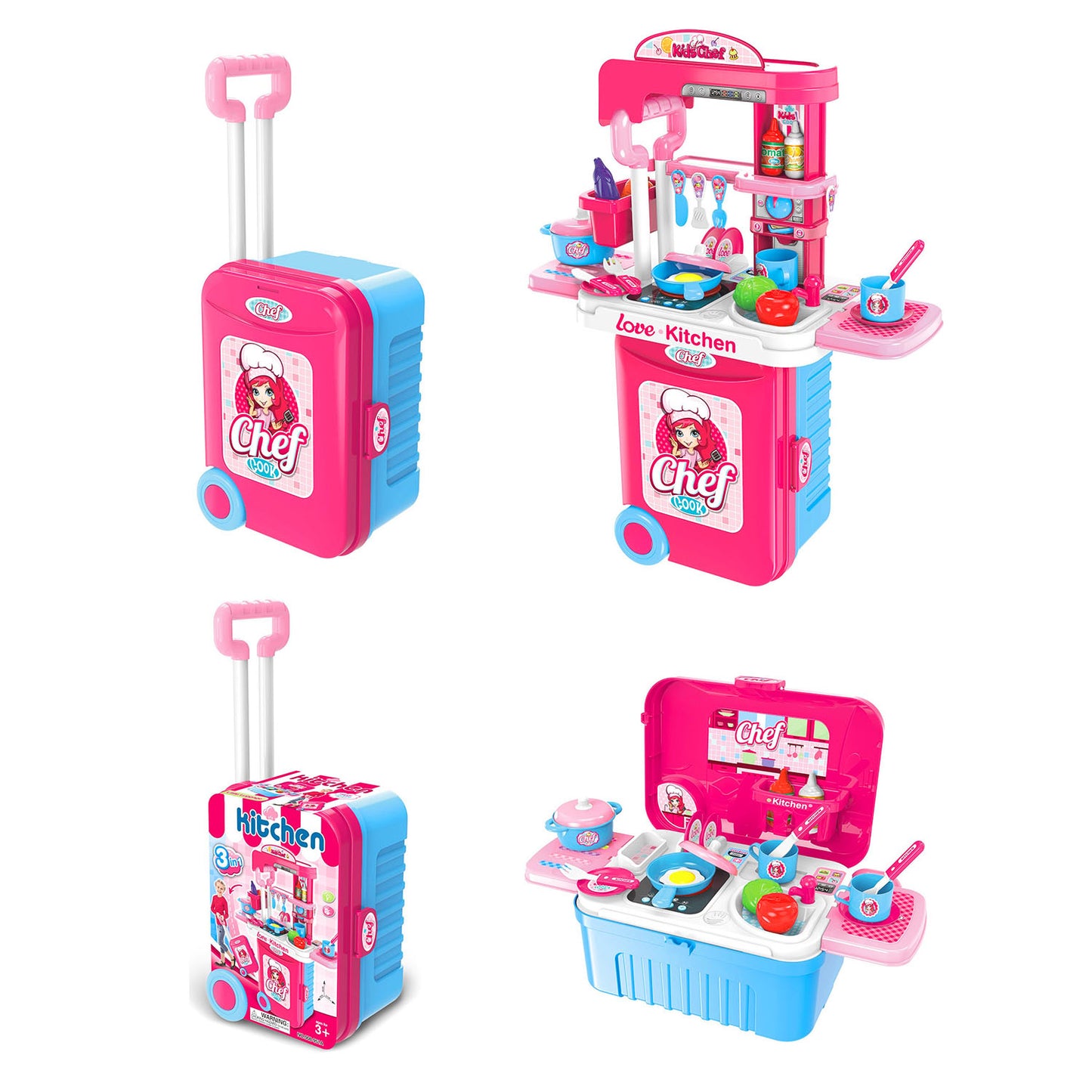 Kids chef kitchen suitcase playset pink