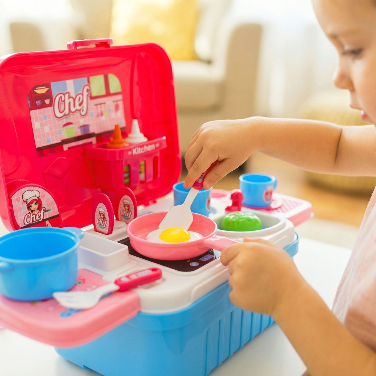 Kids chef kitchen suitcase playset pink