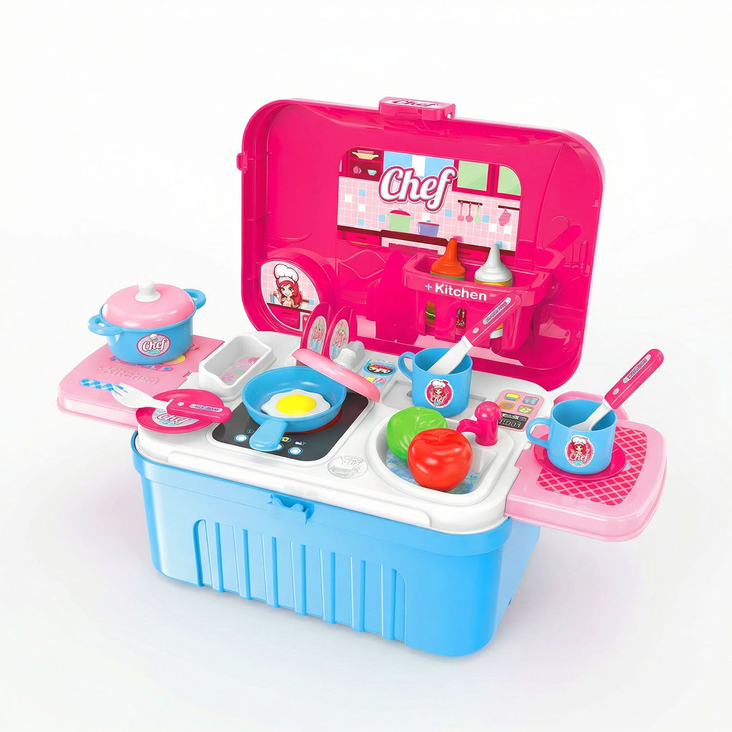 Rolling kitchen luggage role play set