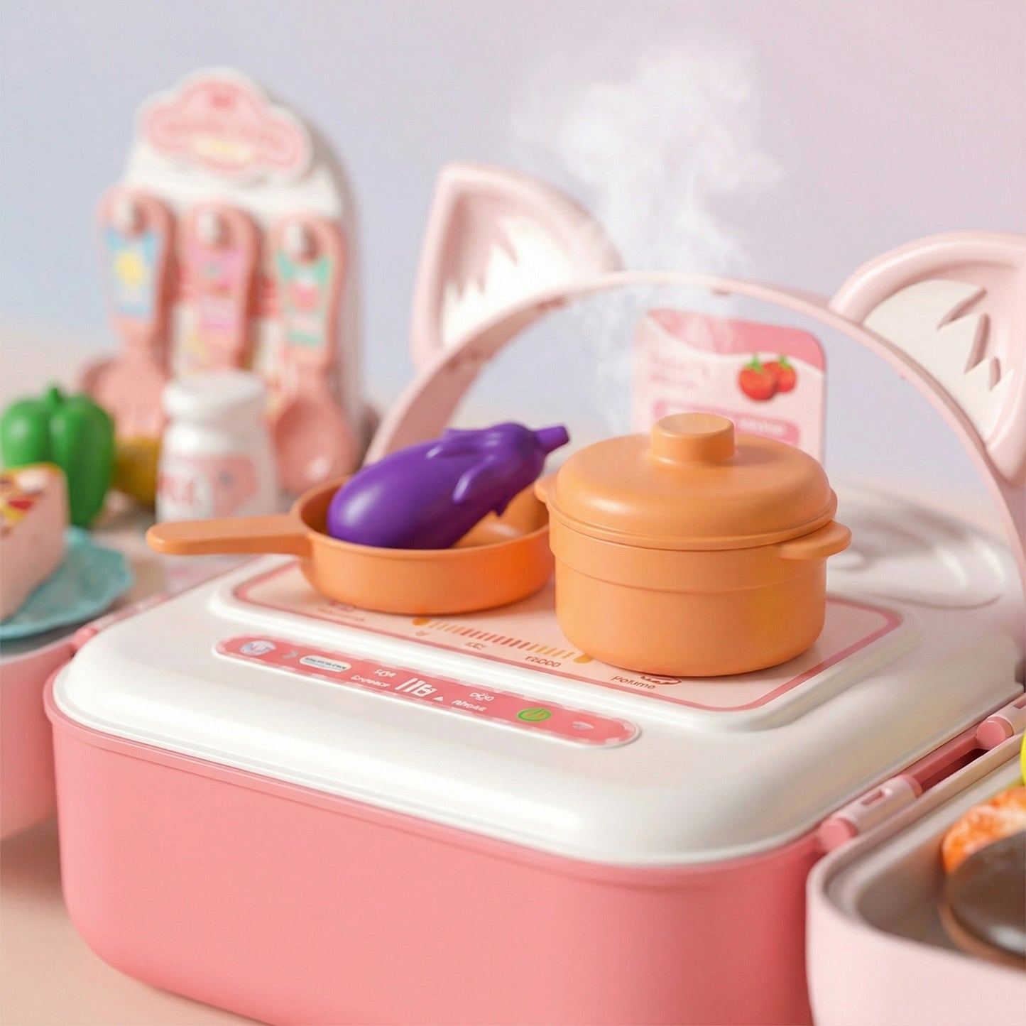 Kids backpack kitchen playset cat design
