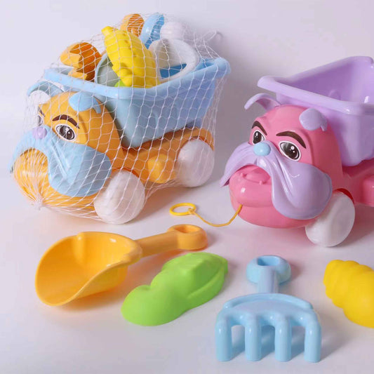 ATV Dog Dumper Truck Sand Play Toy with Shovel, Rake, and Molds for Kids