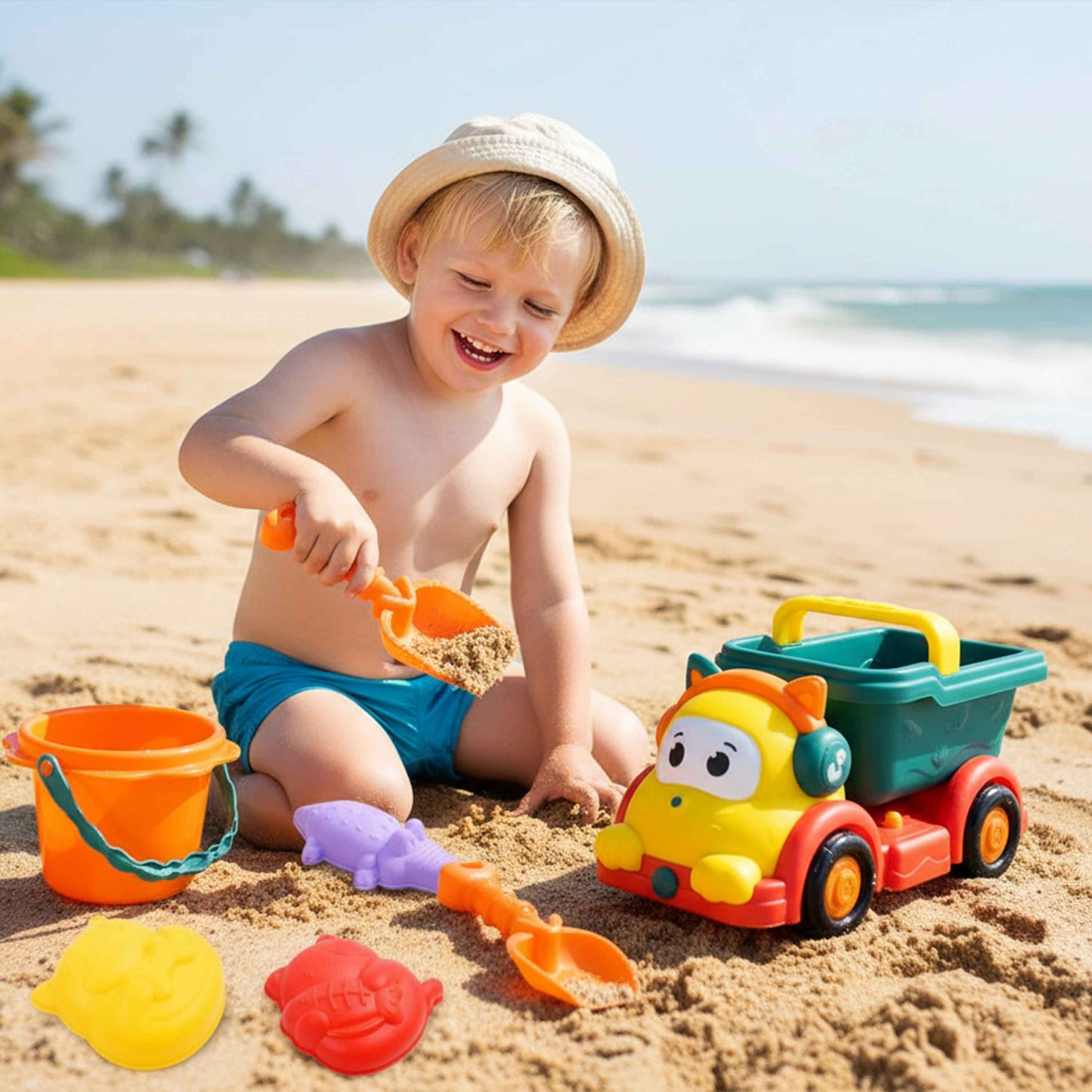 Kids Beach Sand Toy Set with Dump Truck & Bucket – 9pcs