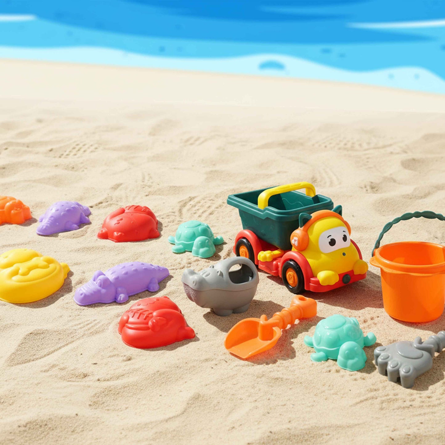 Kids Beach Sand Toy Set with Dump Truck & Bucket – 9pcs