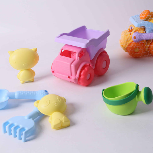 Kids Beach Sand Toy Set – Mini Dump Truck + Watering Can, Shovel, Rake & Turtle Molds