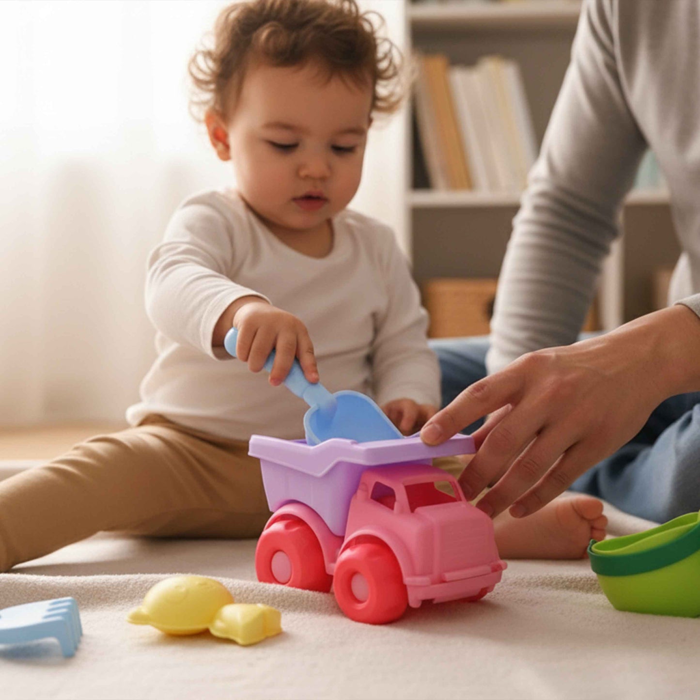 Kids Beach Sand Toy Set – Mini Dump Truck + Watering Can, Shovel, Rake & Turtle Molds