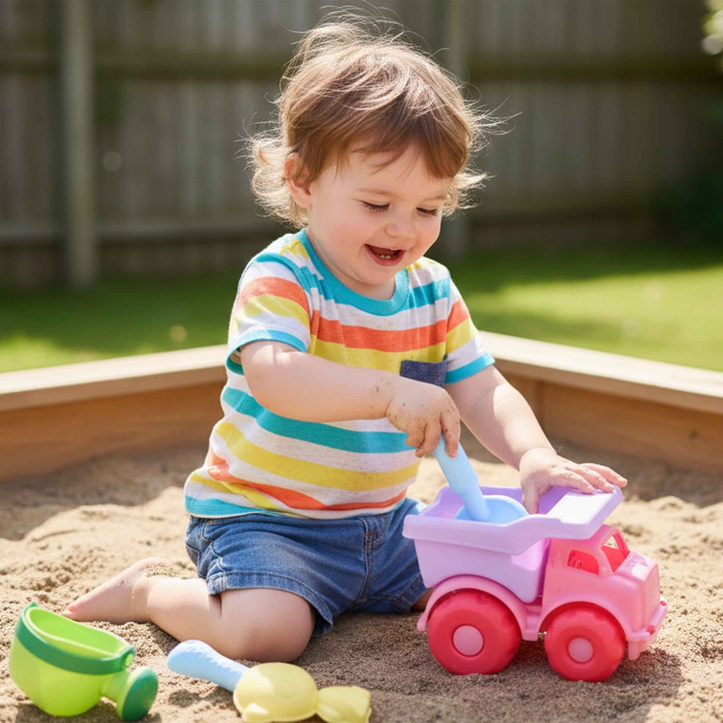 Kids Beach Sand Toy Set – Mini Dump Truck + Watering Can, Shovel, Rake & Turtle Molds