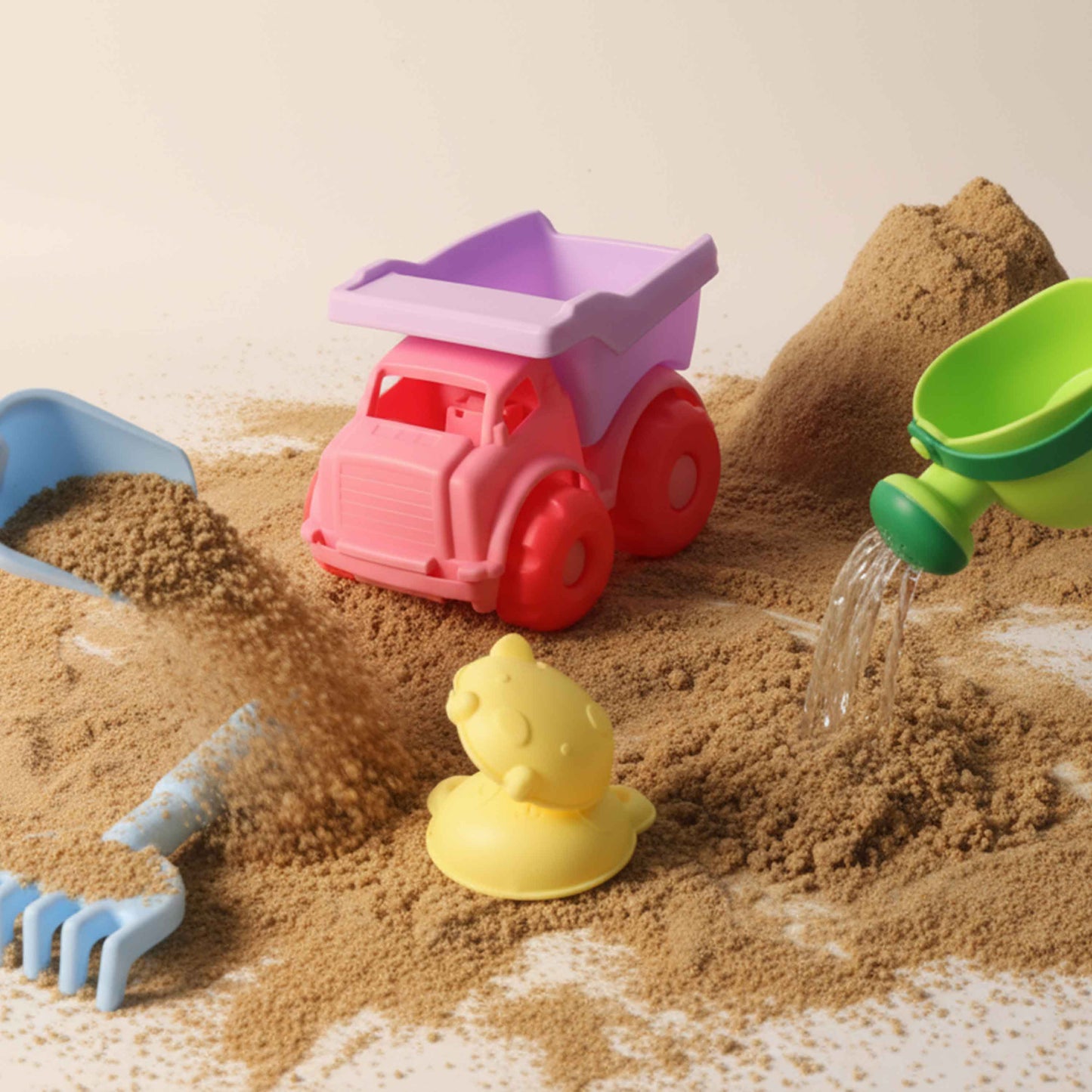 Kids Beach Sand Toy Set – Mini Dump Truck + Watering Can, Shovel, Rake & Turtle Molds