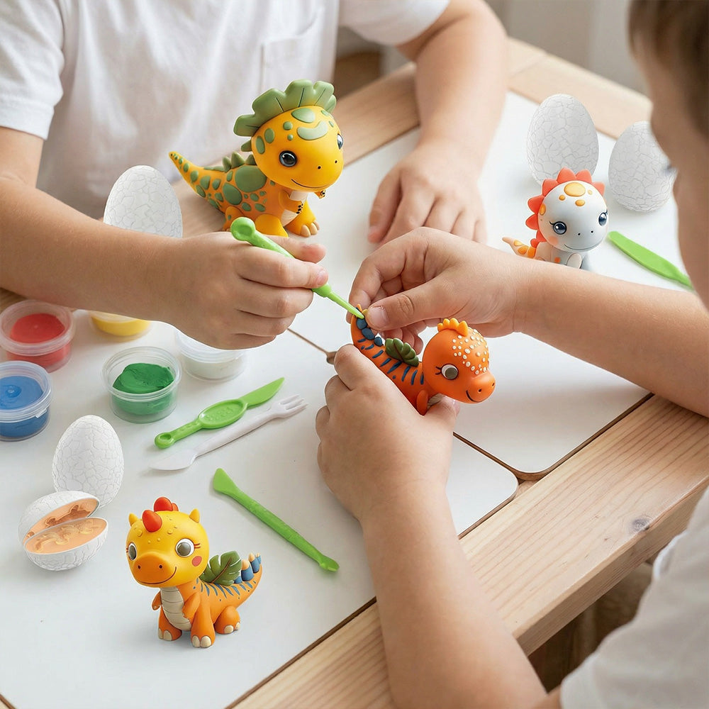 Kids dinosaur color clay playset with eggs and accessories