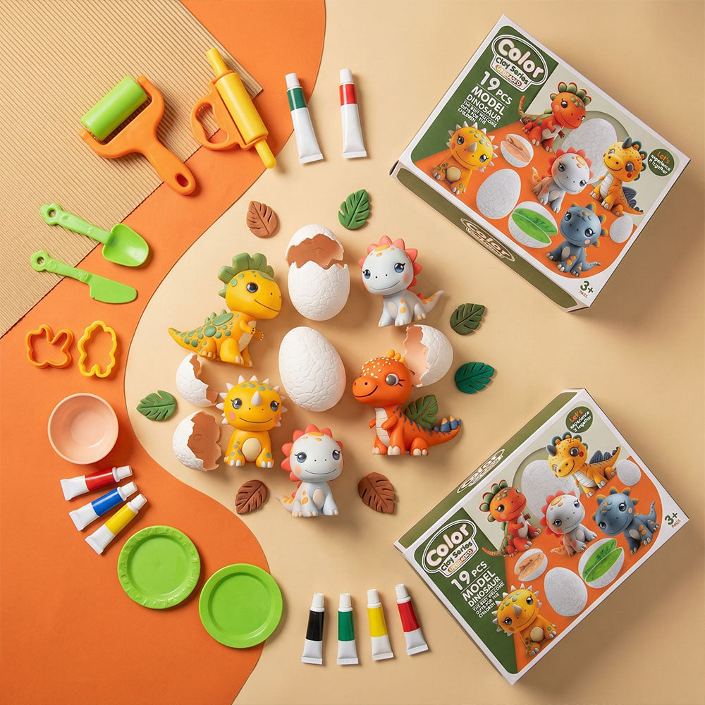 Kids dinosaur color clay playset with eggs and accessories