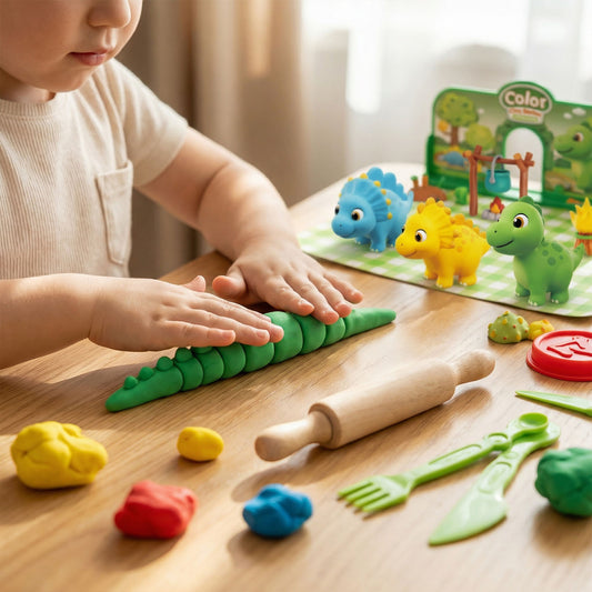 Kids dinosaur color clay playset with molds and accessories