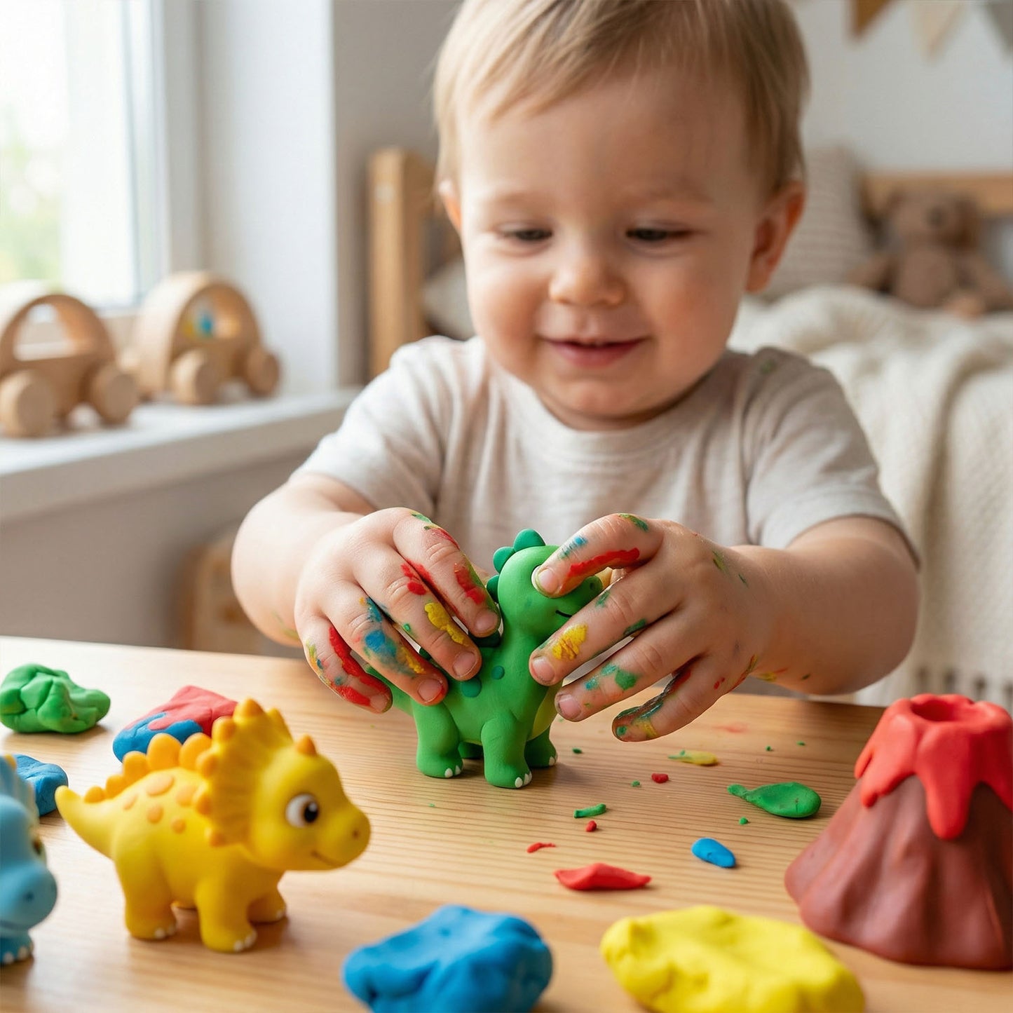 Kids dinosaur color clay playset with molds and accessories
