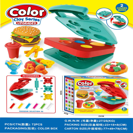 Kids color clay food maker playset with press molds