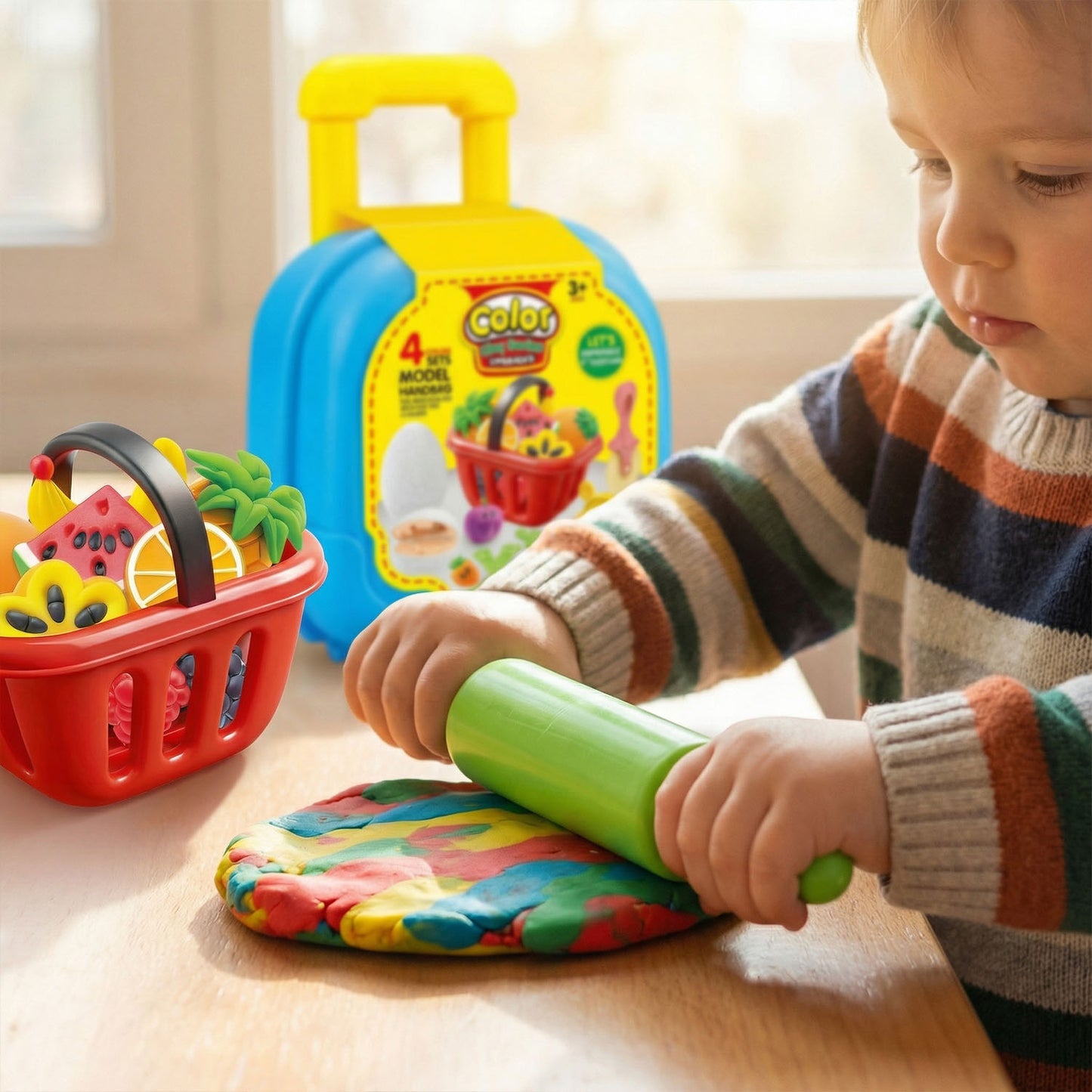 Kids color clay food playset with suitcase and accessories