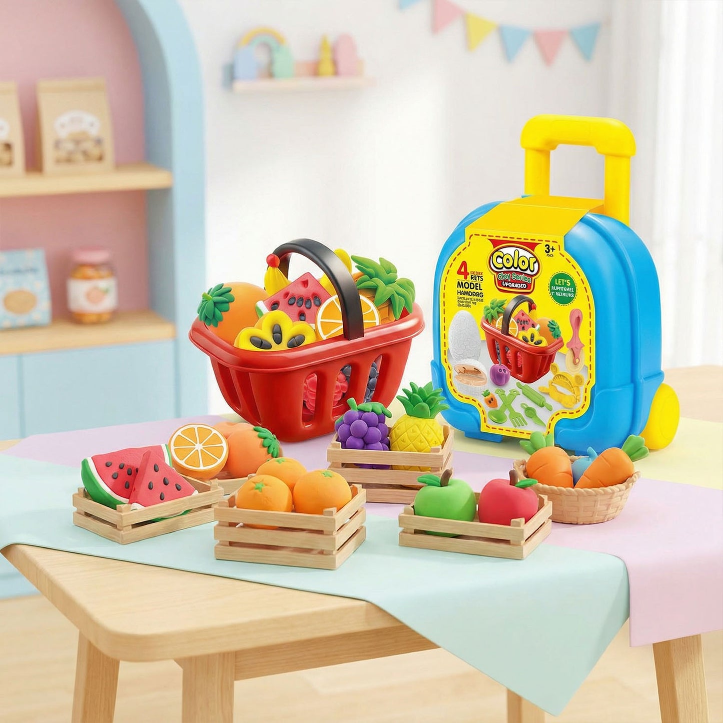 Creative color clay playset for kids with trolley suitcase