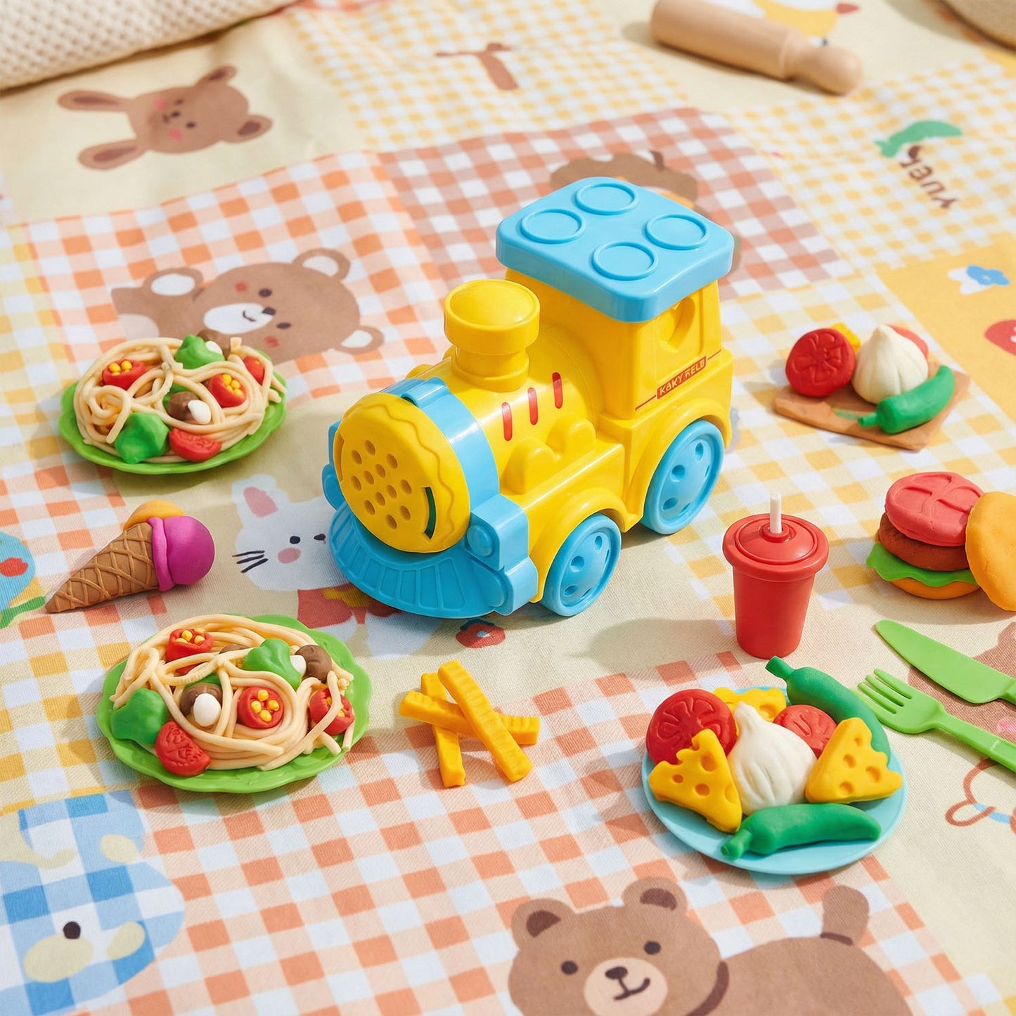 Educational color clay train playset for children 3 plus