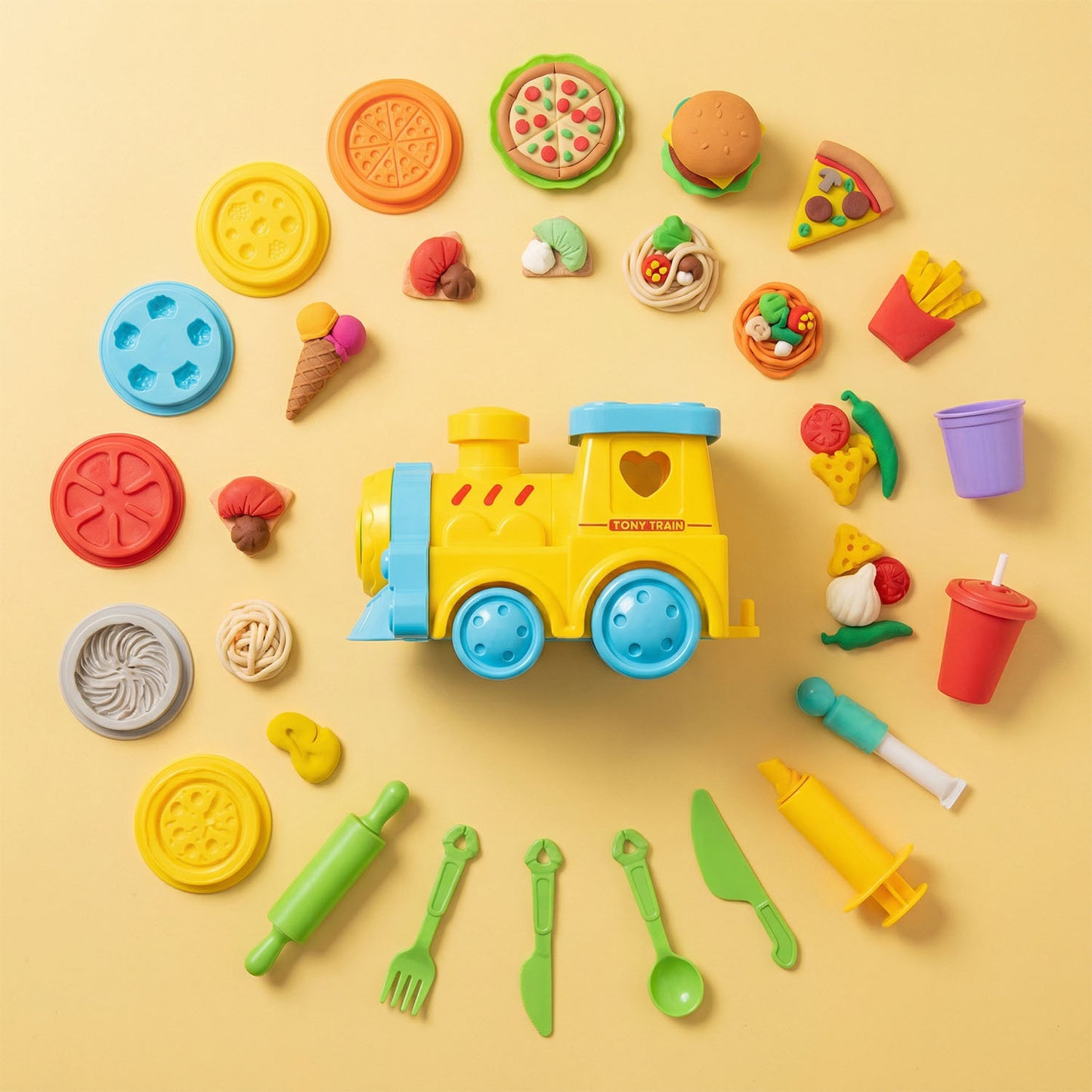 Creative clay train playset for kids