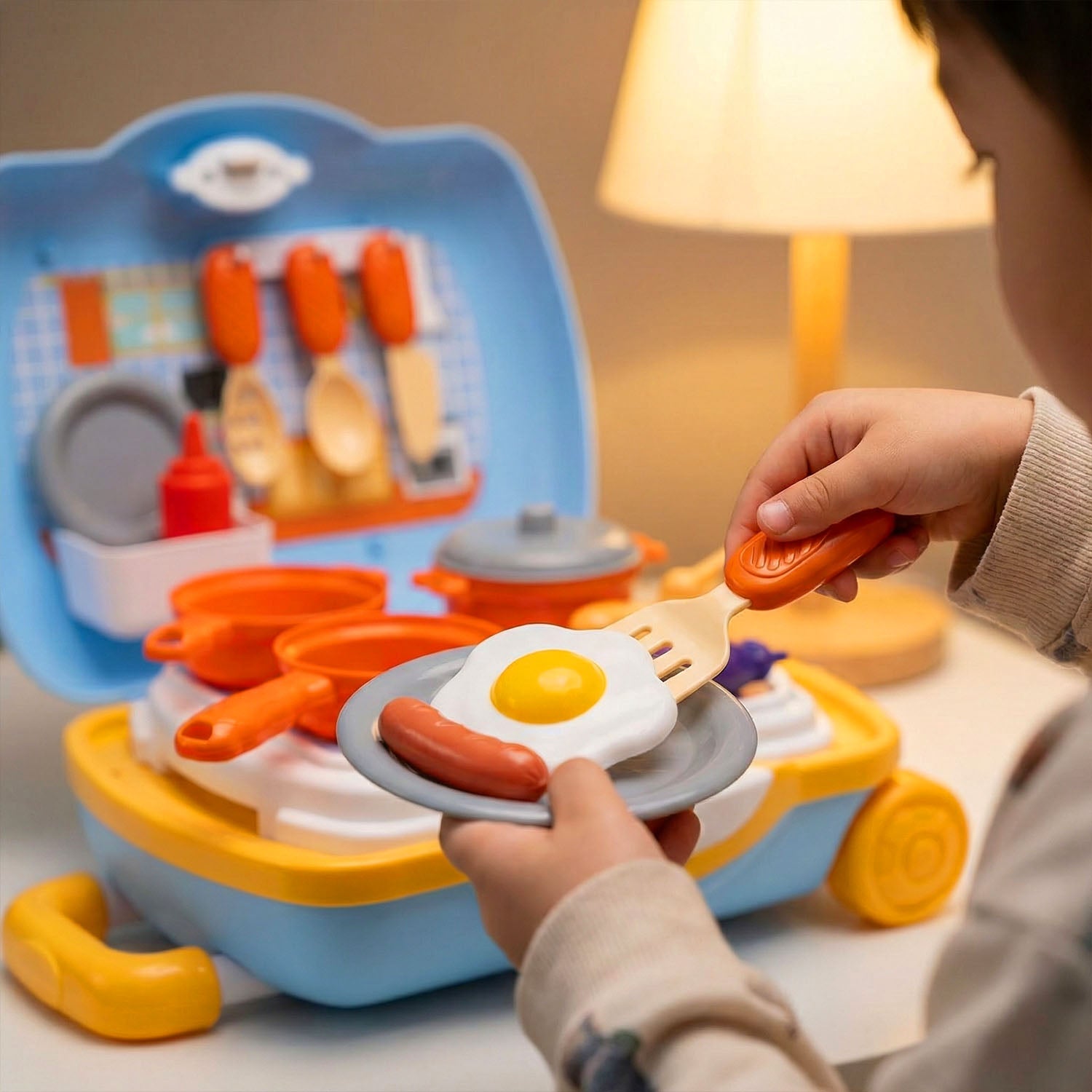 Kids cooking toy luggage playset