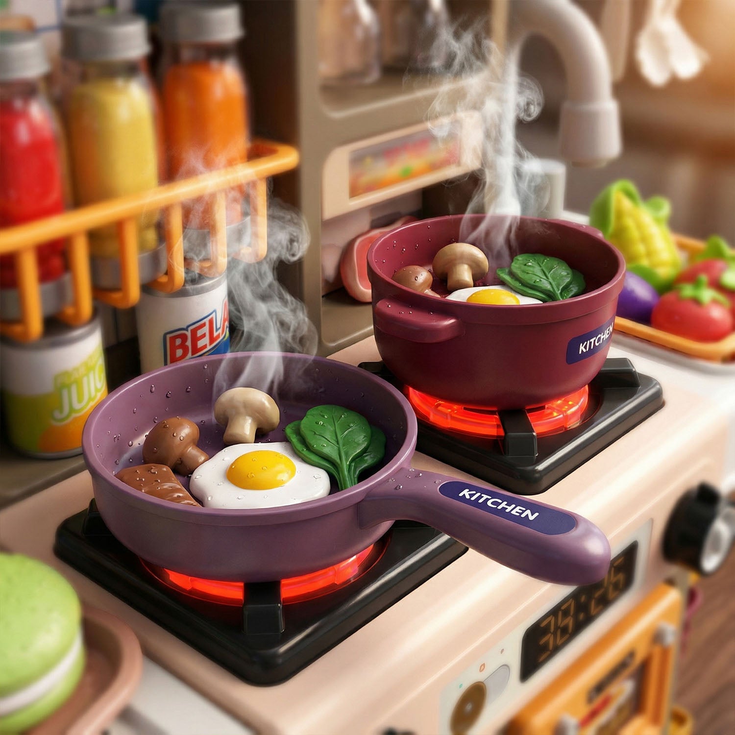 Interactive toy kitchen with steam