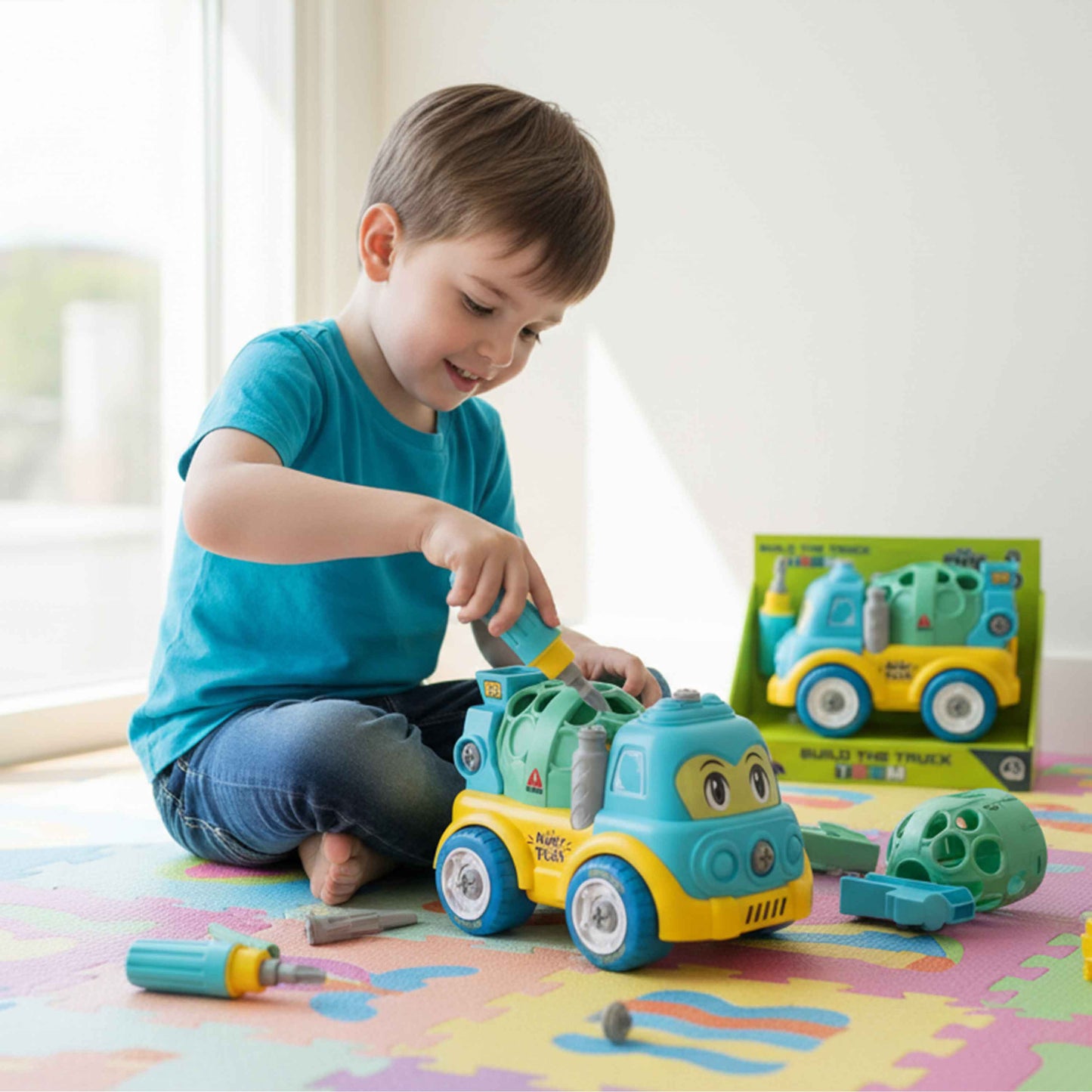 Kids DIY Assemble Cement Mixer Truck with Screwdriver – Build & Play Take-Apart Toy (21cm)