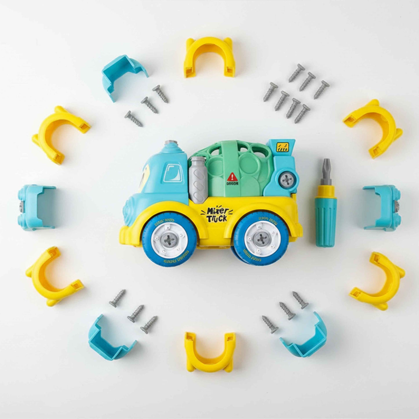 Kids DIY Assemble Cement Mixer Truck with Screwdriver – Build & Play Take-Apart Toy (21cm)