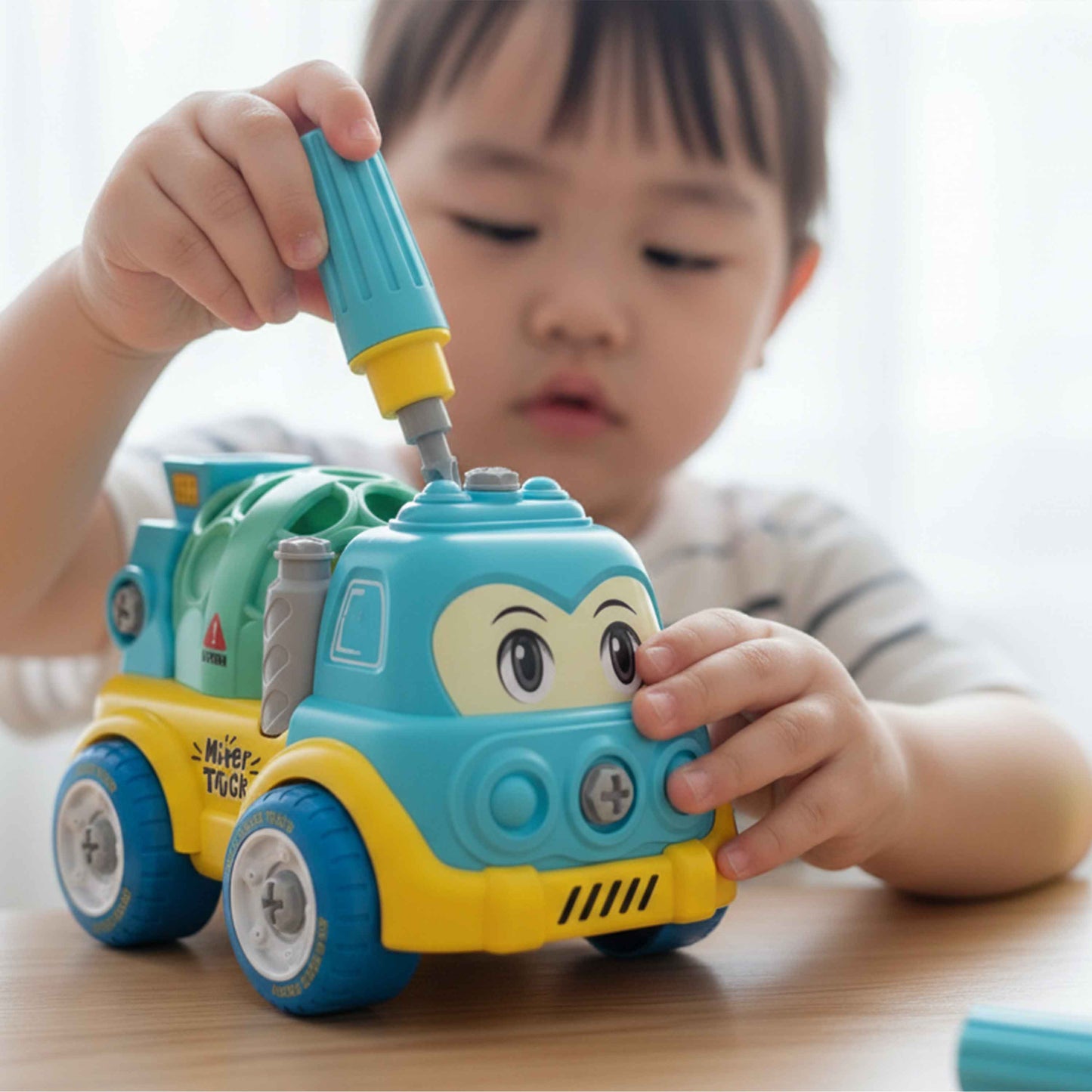 Kids DIY Assemble Cement Mixer Truck with Screwdriver – Build & Play Take-Apart Toy (21cm)