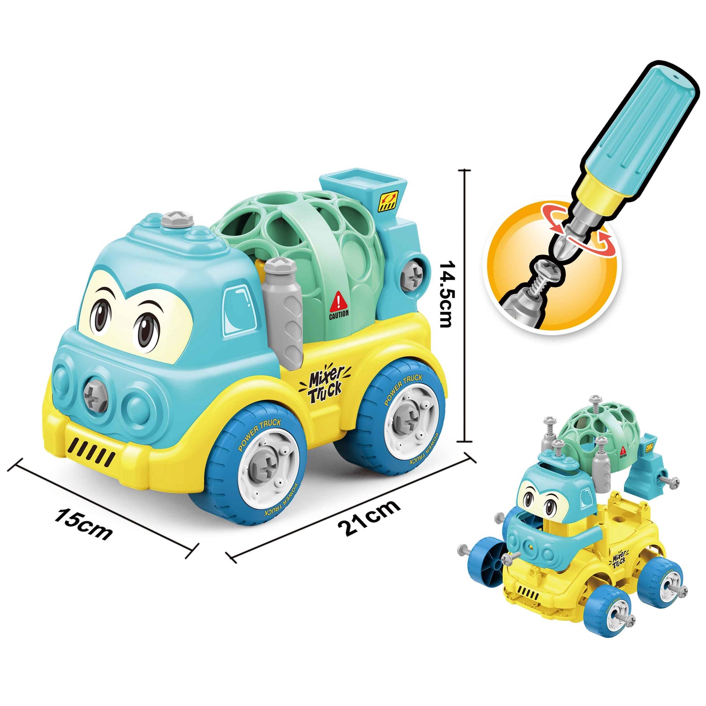 Kids DIY Assemble Cement Mixer Truck with Screwdriver – Build & Play Take-Apart Toy (21cm)
