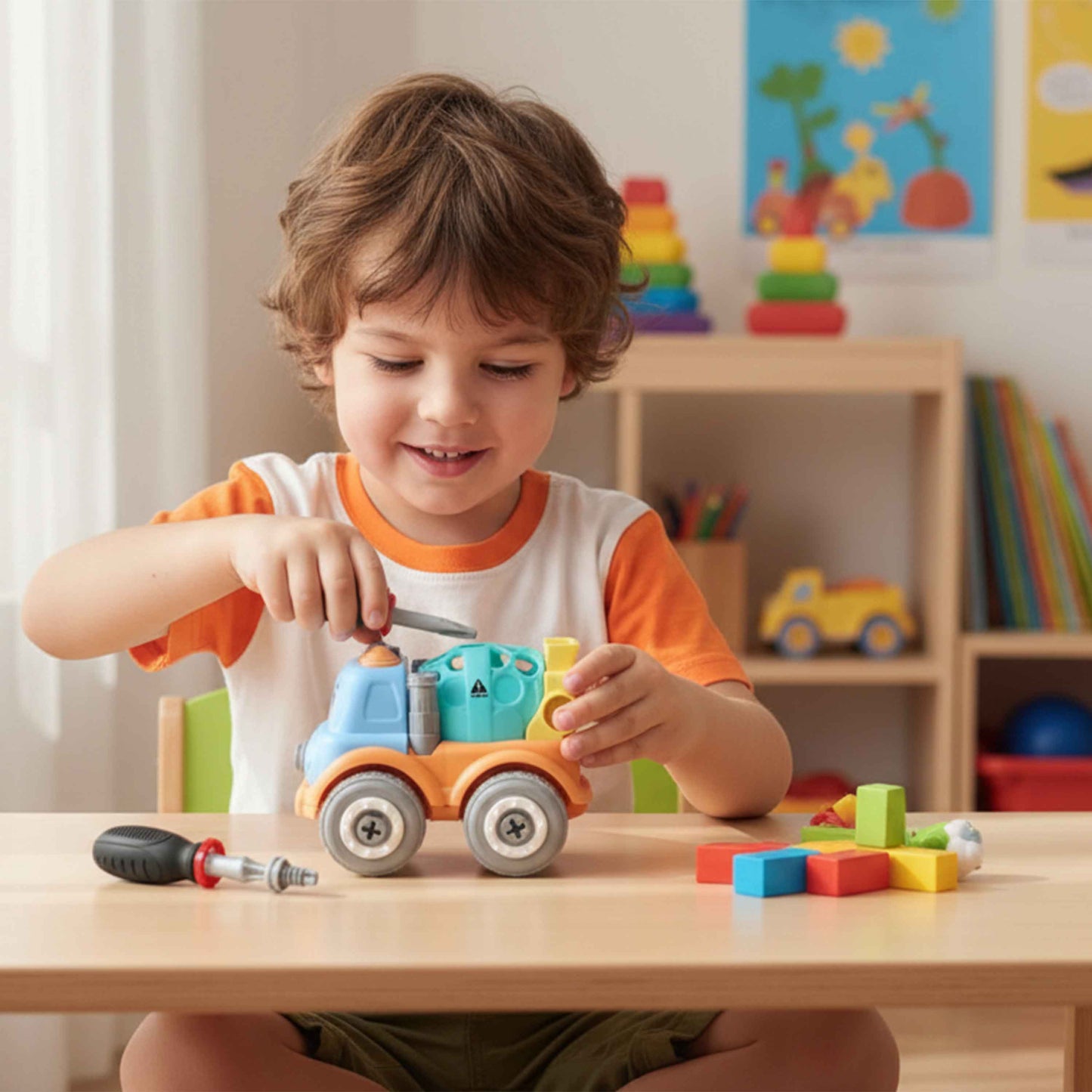 Kids DIY Take-Apart Cement Mixer Truck Toy with Screwdriver (11.5cm) – Building & Motor Skills