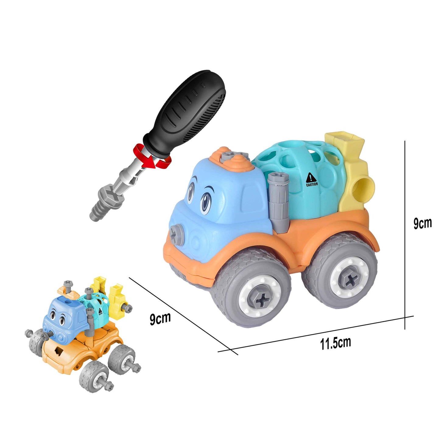 Kids DIY Take-Apart Cement Mixer Truck Toy with Screwdriver (11.5cm) – Building & Motor Skills