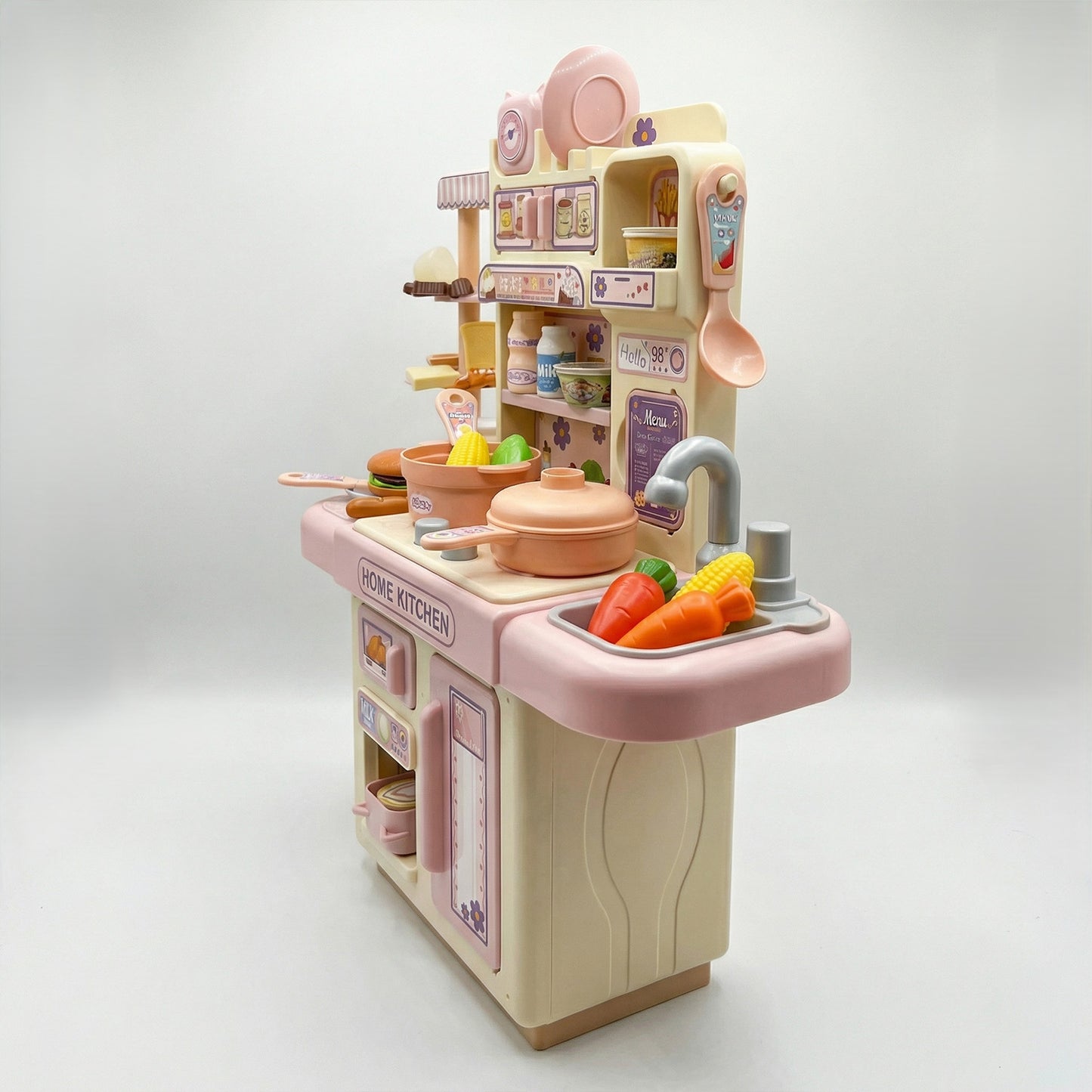 Toy kitchen set with various accessories 