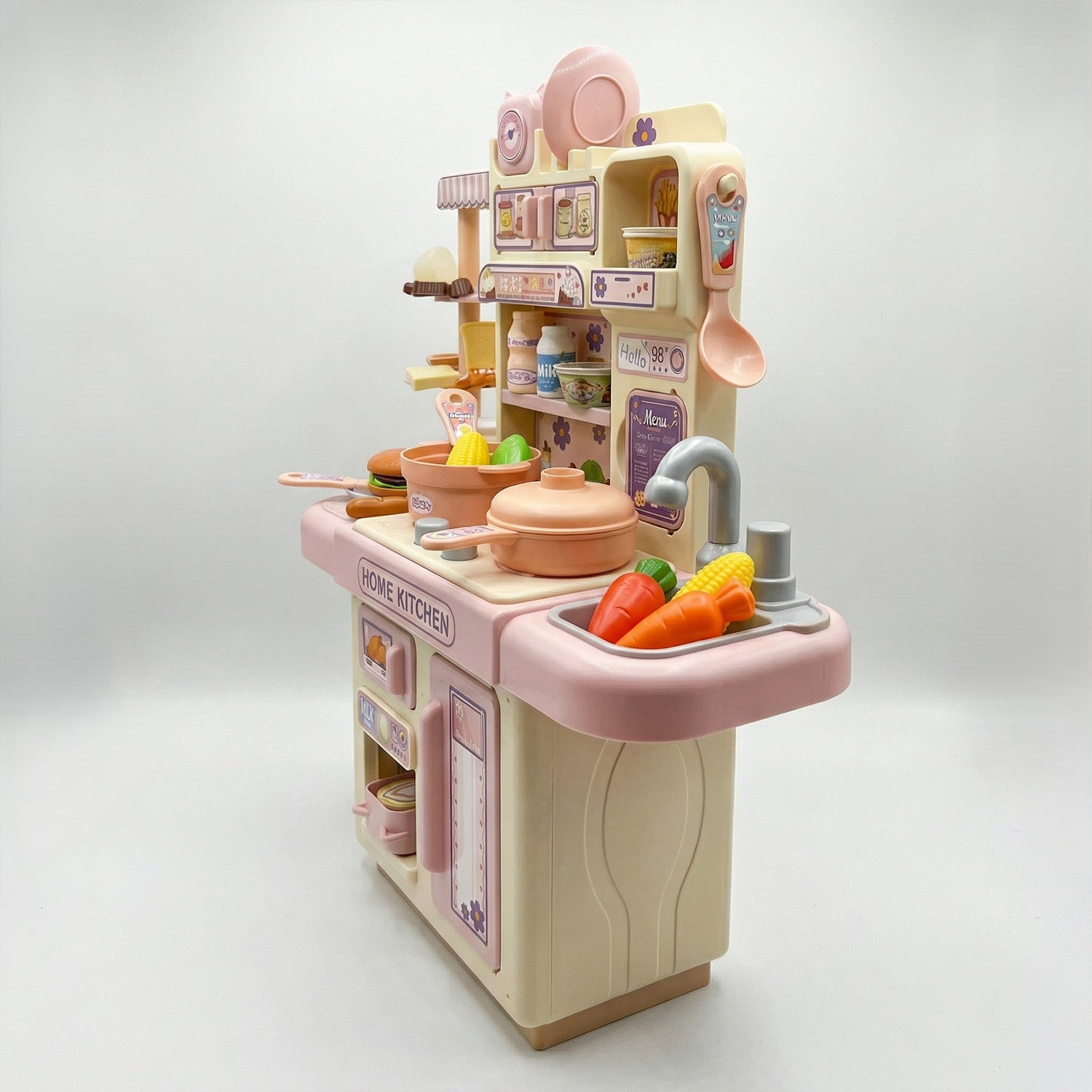 Toy kitchen set with various accessories 