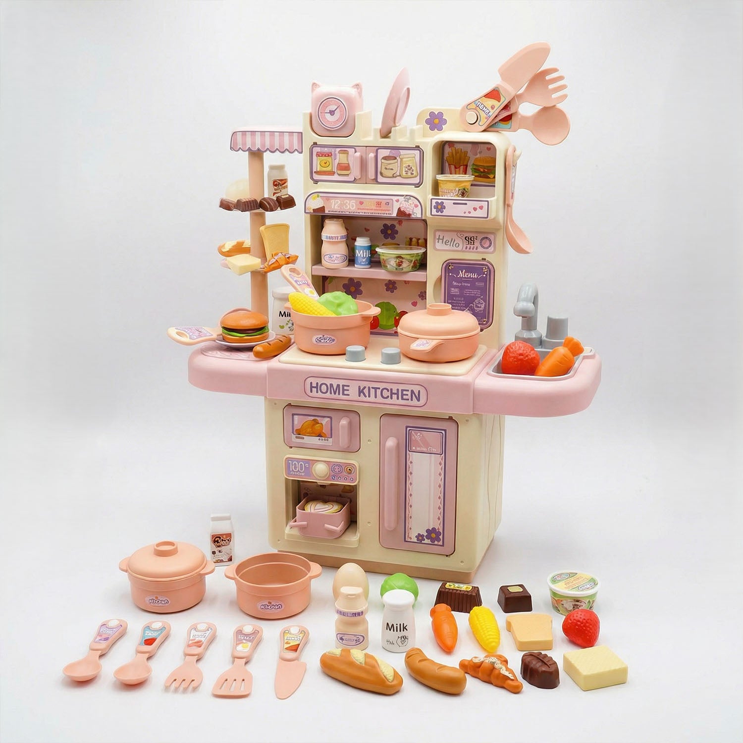 Toy kitchen set with various accessories 