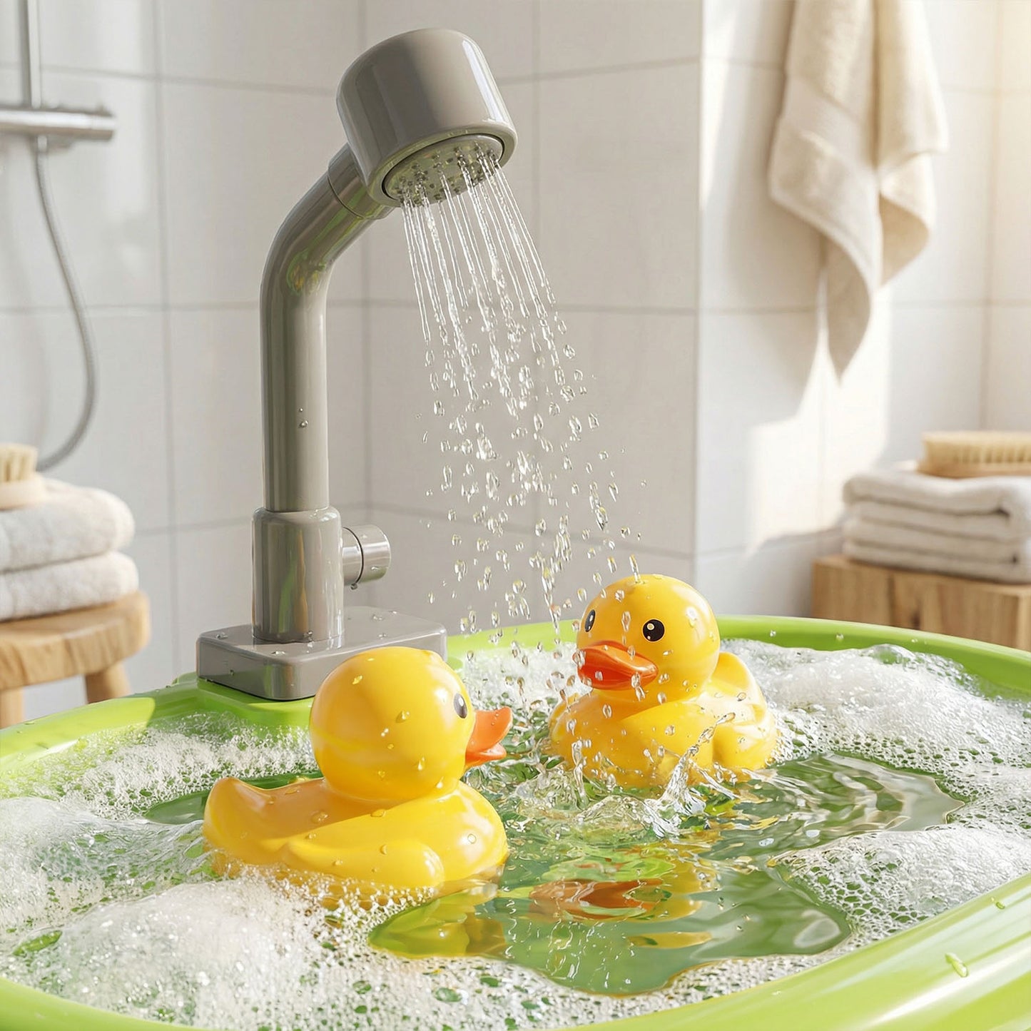 Fun Water Park Baby Bath Water Play Set with Floating Ducks, Slides, Showers and Scoops – 16-Piece Interactive Water Toy for Toddlers and Kids | Qatar